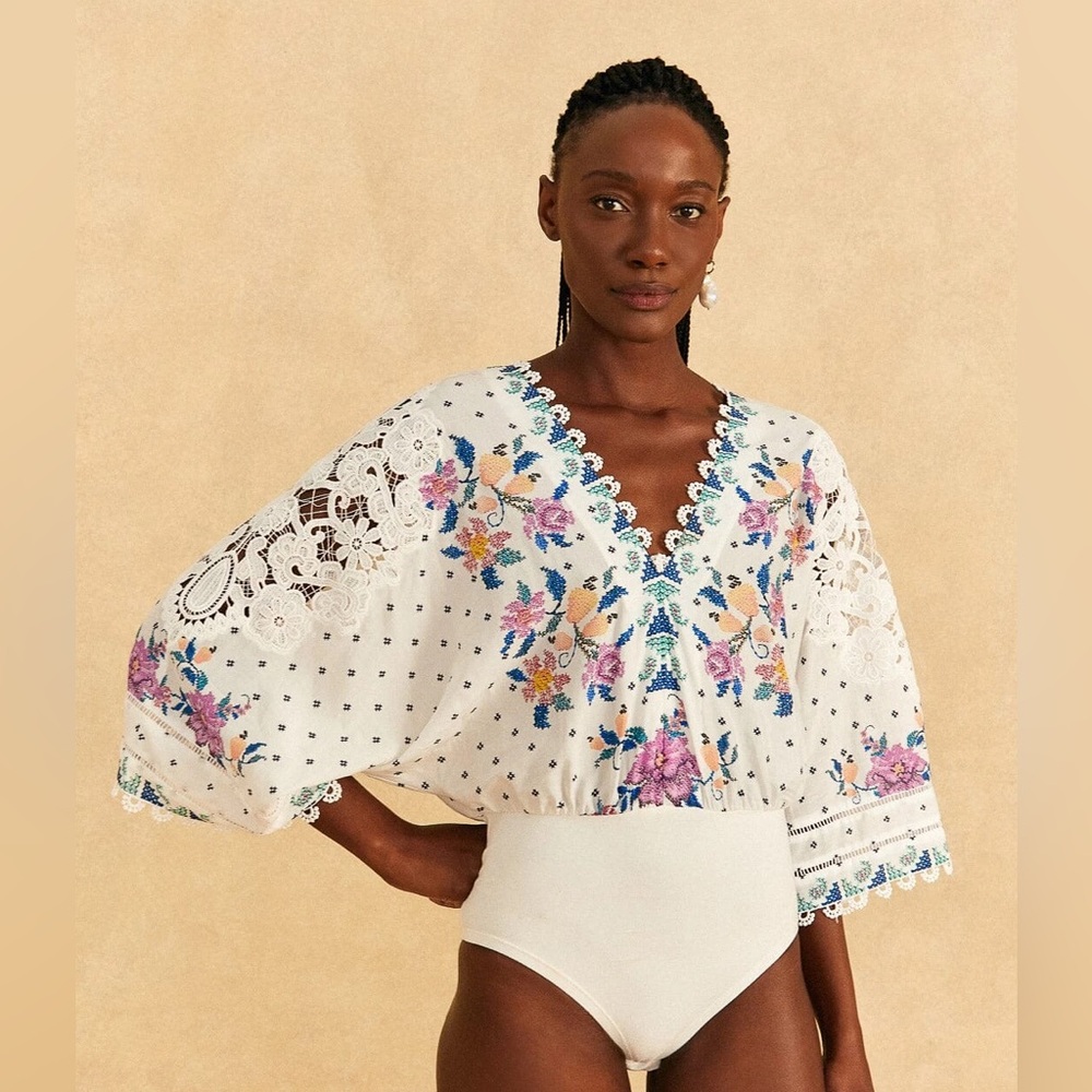Farm Rio Off-White Romantic Bandanas Bodysuit